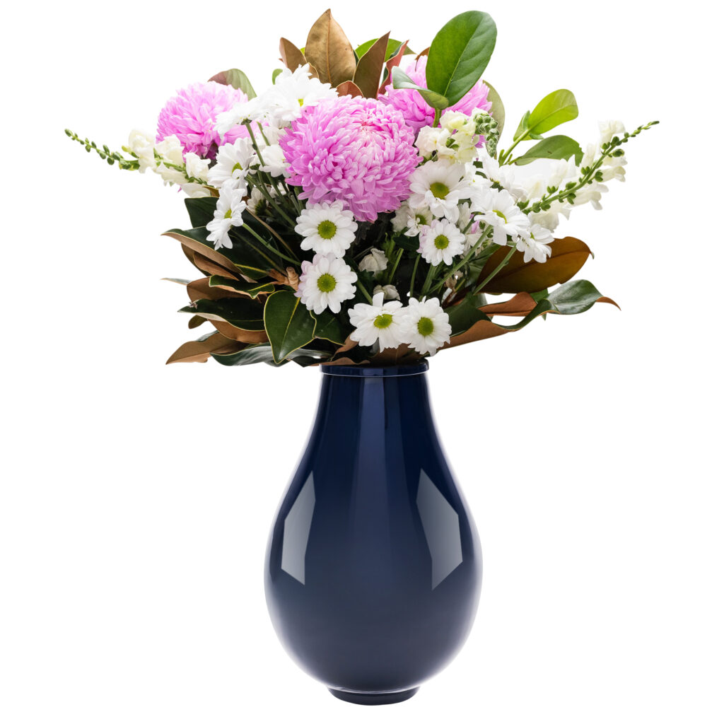 AUMV4-MemorialVaseUrnNavy-WithFlowers